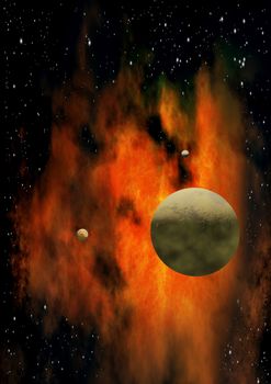 far-out planets in a space against stars