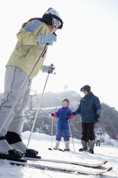 Family Skiing in Ski Resort