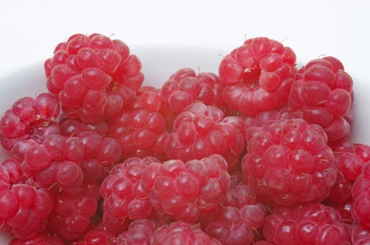 Fresh red raspberry pile, close up image