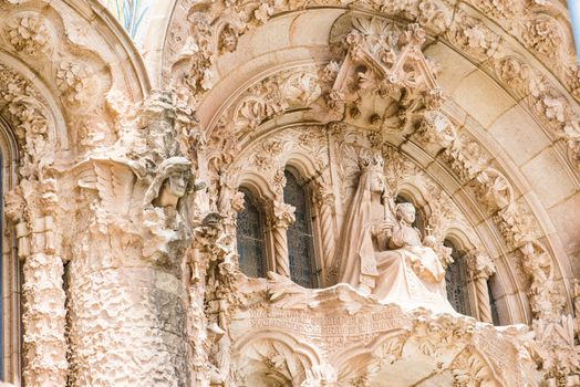 BARCELONA - JUNE 07: Exterior of Temple Expiatori del Sagrat Cor on June 07, 2013 in Barcelona, Spain. The construction of the temple lasted from 1902 to 1961.