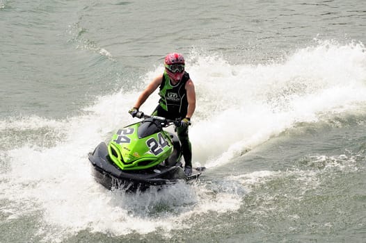 Ales - France - on July 14th, 2013 - Championship of France of Jet Ski on the river Gardon. After the race on arrival