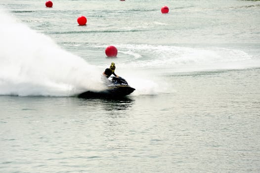 Ales - France - on July 14th, 2013 - Championship of France of Jet Ski on the river Gardon. Julien Cyril in full race