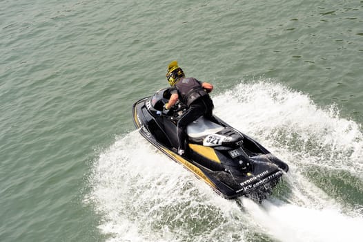 Ales - France - on July 14th, 2013 - Championship of France of Jet Ski on the river Gardon. Julien Cyril in full race