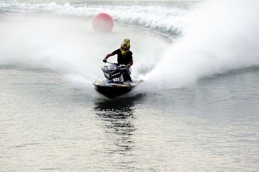 Ales - France - on July 14th, 2013 - Championship of France of Jet Ski on the river Gardon. Julien Cyril in full race