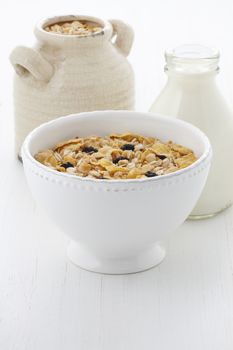 Delicious and nutritious lightly toasted breakfast muesli or granola cereal.