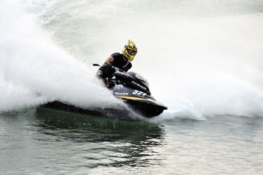 Ales - France - on July 14th, 2013 - Championship of France of Jet Ski on the river Gardon. Julien Cyril in full race