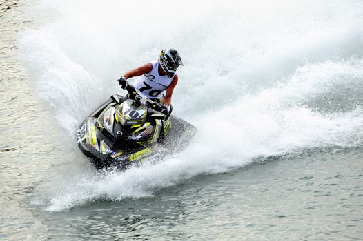 Ales - France - on July 14th, 2013 - Championship of France of Jet Ski on the river Gardon. Tight turn