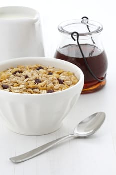 Delicious and nutritious lightly toasted breakfast muesli or granola cereal.