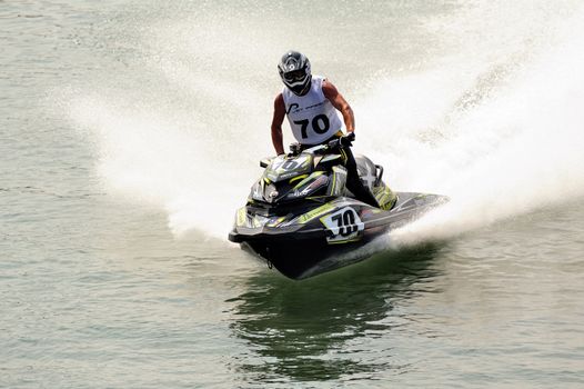 Ales - France - on July 14th, 2013 - Championship of France of Jet Ski on the river Gardon. on the finishing line