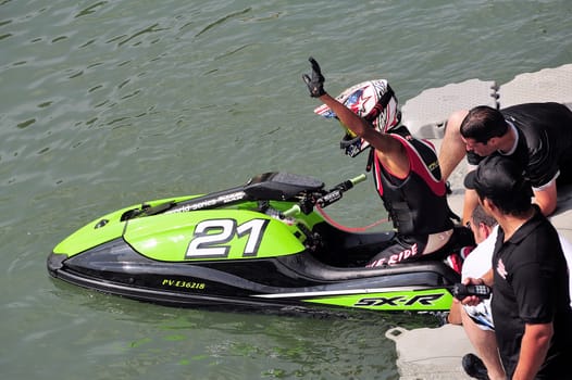 Ales - France - on July 14th, 2013 - Championship of France of Jet Ski on the river Gardon. preparing before the race