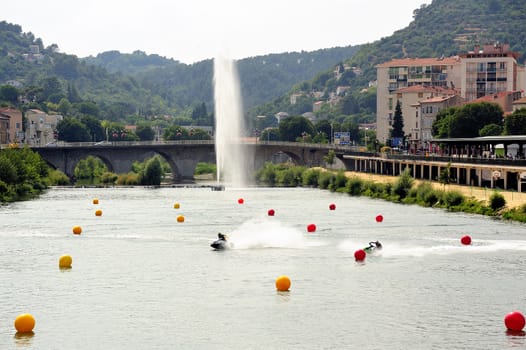 Ales - France - on July 14th, 2013 - Championship of France of Jet Ski on the river Gardon. In full race