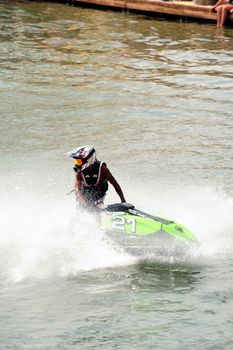 Ales - France - on July 14th, 2013 - Championship of France of Jet Ski on the river Gardon. In full race