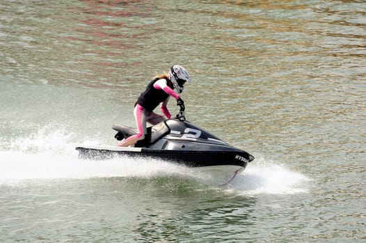 Ales - France - on July 14th, 2013 - Championship of France of Jet Ski on the river Gardon. In full race