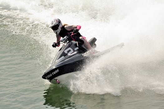 Ales - France - on July 14th, 2013 - Championship of France of Jet Ski on the river Gardon. In full race