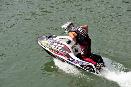 Ales - France - on July 14th, 2013 - Championship of France of Jet Ski on the river Gardon. In full race