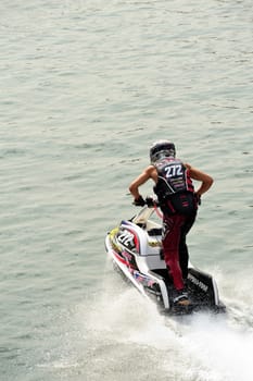 Ales - France - on July 14th, 2013 - Championship of France of Jet Ski on the river Gardon. In full race