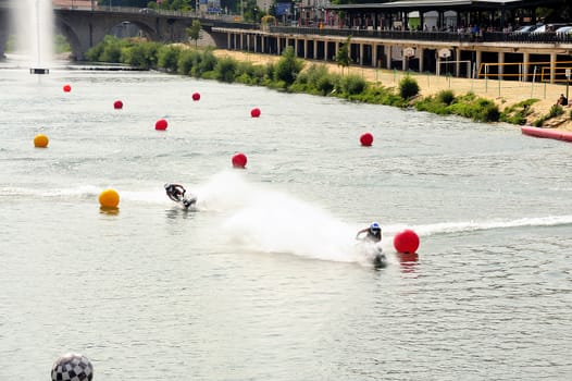 Ales - France - on July 14th, 2013 - Championship of France of Jet Ski on the river Gardon. In full race