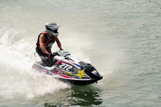 Ales - France - on July 14th, 2013 - Championship of France of Jet Ski on the river Gardon. In full race