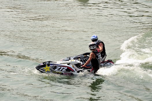 Ales - France - on July 14th, 2013 - Championship of France of Jet Ski on the river Gardon. preparing before the race