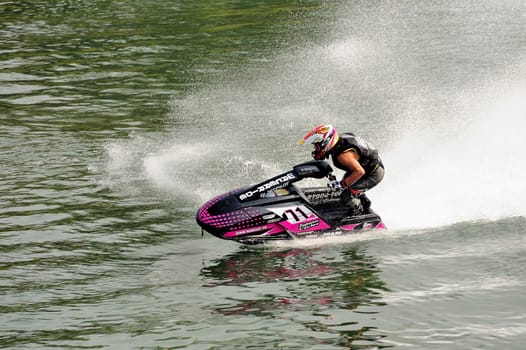 Ales - France - on July 14th, 2013 - Championship of France of Jet Ski on the river Gardon. In full race