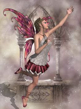 A fairy called Buttercup flies with beautiful pink wings.