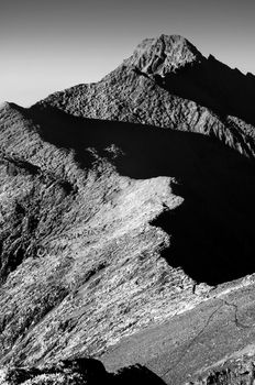 Mountain scenery of famous Mt Jade(Yushan) in Taiwan, Asia. Mt Jade is the highest mountain in Taiwan and belong Yushan National park. This images was shoot as IR photo in black and white tone.