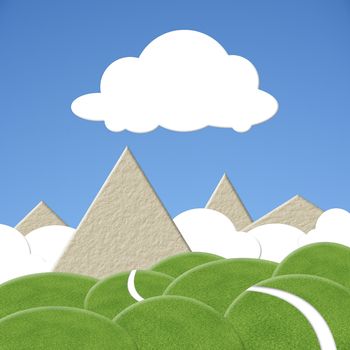 Cloud concept image with grassland and mountain under blue sky and blank cloud over heaven.