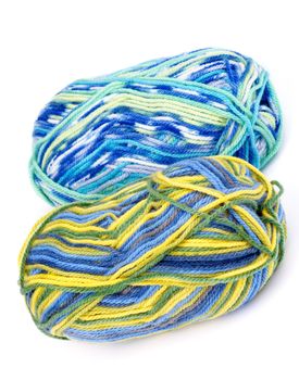 Two Multi Colored Skeins Of Knitting Yarn isolated on white background