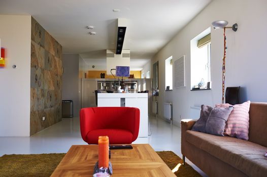 Modern luxury living room interior. No brandnames or copyright objects. 