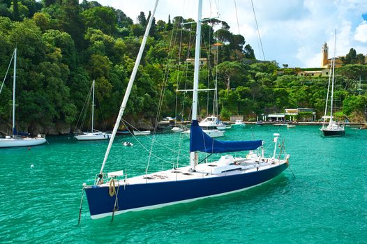 Yacht at Portofino bay Ligurian coast in Italy