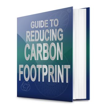 Illustration depicting a text book with a carbon footprint concept title. White background.