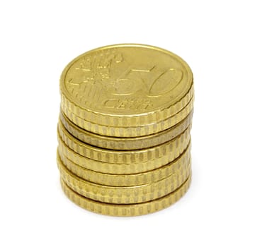 Euro coins on white background closeup