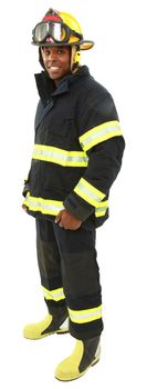 Attractive black middle aged man in fire fighter's uniform with clipping path.