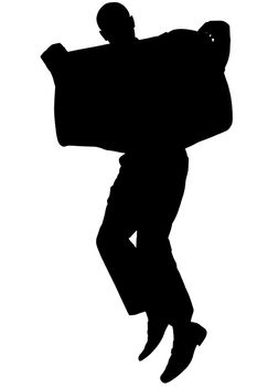 Silhouette excited black businessman jumping with clipping path.