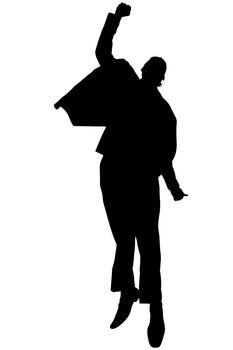 Silhouette excited black businessman jumping with clipping path.