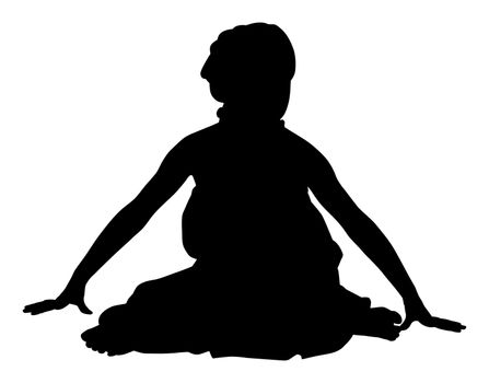 silhouette child in dress sitting on floor with clipping path.