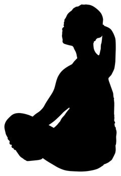 silhouette fat woman sitting on floor with clipping path.