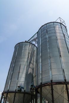 Two metal silo agriculure granary in Thailand