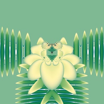 Elegant fractal design, abstract psychedelic art, yellow rose in green garden