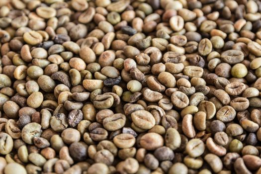 Coffee beans background at an angle with selective focus