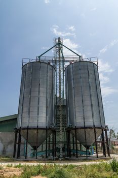 Two metal silo agriculure granary in Thailand