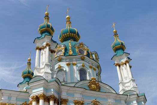 Domes of the Saint Andrew Orthodox Church in Kiev, Ukraine