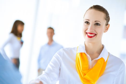 young business woman shaking hands with a client, the agreement between the partners