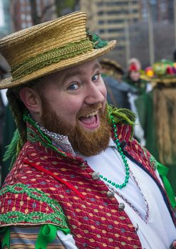 CHICAGO - MARCH 16 : A man with a Renaissance costume before Participating in the annual Saint Patrick's Day Parade in Chicago on March 16 2013