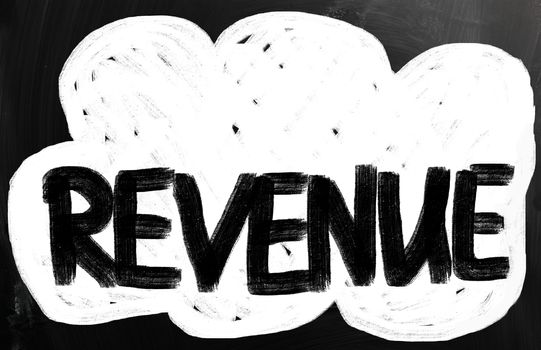 "Revenue" handwritten with white chalk on a blackboard