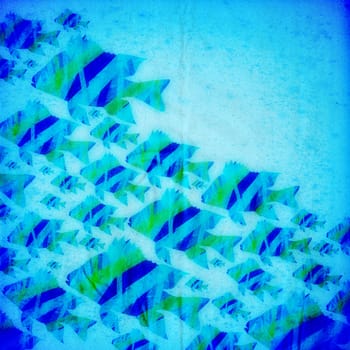 Blue and green seamless background with stylized fishes
