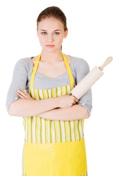 Young house wife, isolated on white background