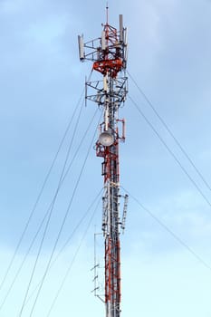 Transmission towers in blue sky background