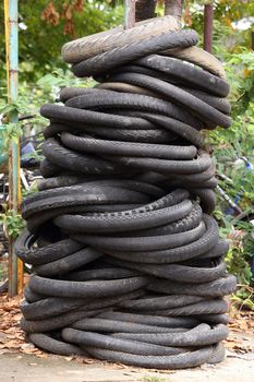 Stacks of old and damaged tires