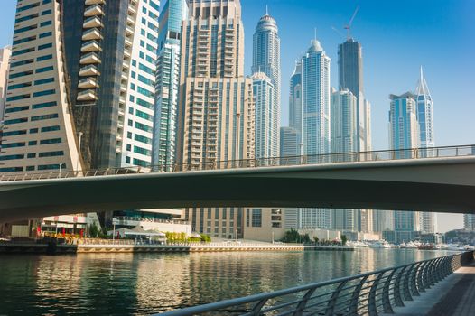 DUBAI, UAE - NOVEMBER 13: High rise buildings and streets nov 13. 2012  in Dubai, UAE. Dubai was the fastest developing city in the world between 2002 and 2008.